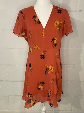 Madewell Rust Orange Floral Wrap-Style Mini Dress